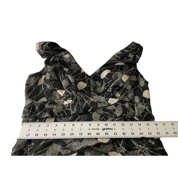 Jones Wear‎ Dress 12 Black White Floral Tiered Ruffle Sleeveless Mid-Length - Picture 5 of 14